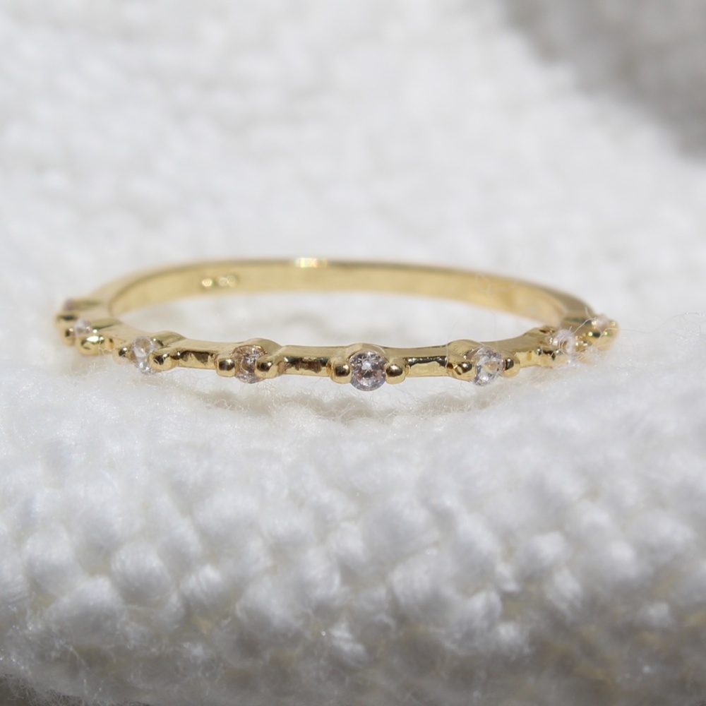 Sterling Silver Gold Band with Simulated Diamond Row